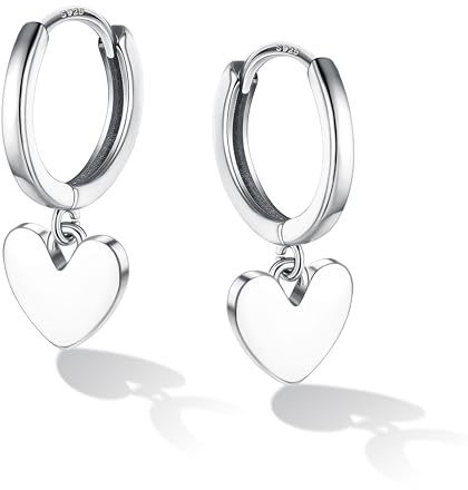 Chriscoco Pendientes Aro Corazón de Plata de Ley 925 Hipoalergénico Pendientes de Aro con Colgante de Corazón Aretes Pequeños Huggie para Niñas Mujer