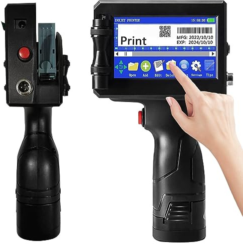 Stampante Palmare Portatile, Stampante a Getto D'inchiostro Portatile con Touch Screen da 4.3 e Cartuccia D'inchiostro a Rapida Asciugatura, per Logo/Immagine/Data/Codice QR/Codice a Barre