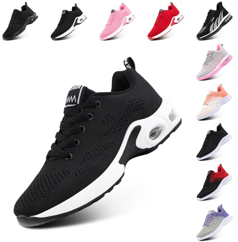 Hitmars Laufschuhe Damen Sportschuhe Turnschuhe Atmungsaktiv Luftpolster rutschfeste Leichtgewichts Straßenlaufschuhe Sneaker Joggingschuhe Walkingschuhe Fitness Schuhe Schwarz EU 42