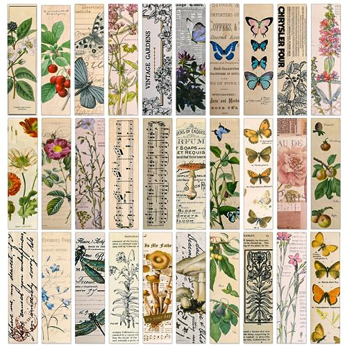 30 St Vintage Estetiskt Bokmärke - Elegant Mönster För Bokälskare, Enkel Naturlig Stil Boktillbehör, Söta Paket Med Fjäril Blomma Växt För Kvinnor