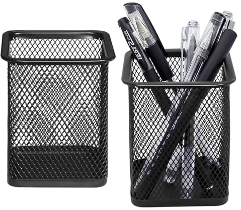 DARUITE Schreibtisch Organizer, 2er Set - Stifthalter, Stiftebecher, Stiftebox für Büros & Klassenzimmer, Schwarz