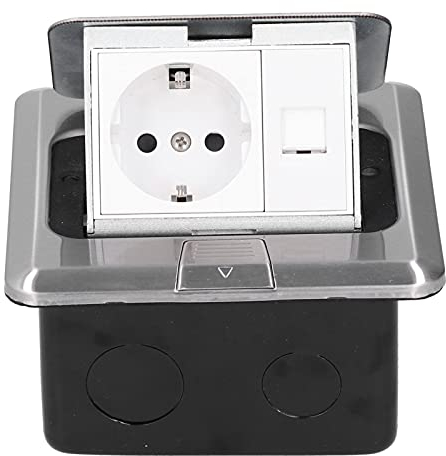 Toma de Suelo Interior, Toma Empotrada Impermeable para Cocina, Toma de Suelo Retráctil, 1 Toma + 1 Ethernet, para Instalación en Suelo, Isla de Cocina, Oficina, Terraza, Trabajo