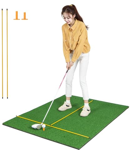GYMAX Golf Abschlagmatte 152 x 92 cm/152 x 117 cm, Golf-Übungsmatte, Golf Trainingsmatte inkl. 2 Gummitees & 2 Ausrichtungsstäben, Golfmatte für Indoor & Outdoor (152x117 cm, 25mm Dicke)