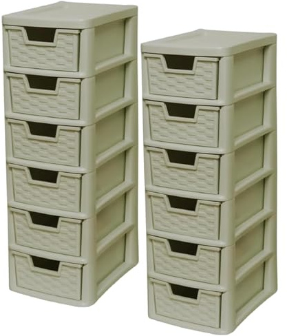 2 Pack 6 Tier Small Mini Drawer Tower Storage Unit Plastic Organizer Desktop Stationary Art Supplies Any Room Bathroom Bedroom Home Office Study Kitchen Living Room(6 Tier Small Cream)