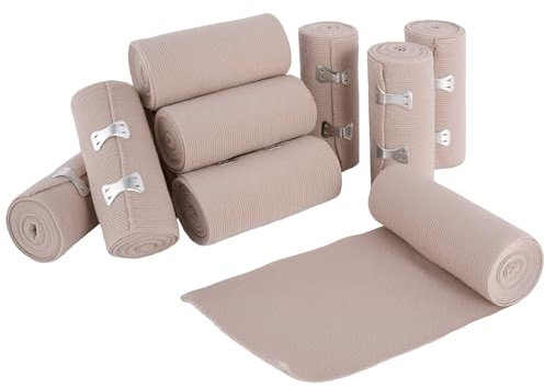 Elastische Bandagen Wickeln - 12 Stück Elastischer Verband, Wiederverwendbare Elastisch Mullbinden, Kompression Verbände mit Klammern, Elastische Binde Mullbinden für Handgelenk Knie (10 M x 4.5 cm)