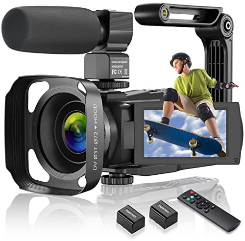 CAMKORY Videokamera 4K 48MP Camcorder WiFi, Vlogging Kamera für YouTube 16X Digitalzoom, 3.0-inch IPS Touch Screen, IR Night Vision, with Microphone, Battery Charger and 2 Batteries, Hand Stabiliser