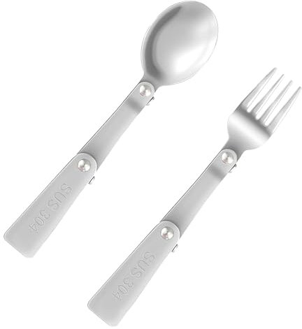 2 Pcs Folding Spoon and Fork,304 Stainless Steel Spork Portable Camping Cutlery,Foldable Fork for Outdoors Picnic Thermos Travel Tableware