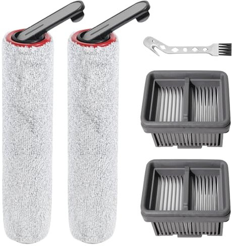 DianSung Brosse à rouleau + filtre accessoires pour Dreame H12 Pro Ultra / H13 Pro aspirateur sec et humide pièces de rechange, 2 rouleaux de brosse + 2 filtres