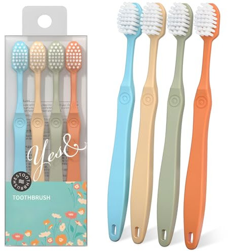 Spazzolini da denti morbidi per adulti, spazzolini manuali, spazzolino da denti a testa larga per la casa, spazzolino portatile per coppia (confezione da 4)