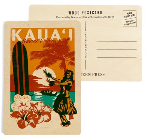Kauai, Hawaii, Woodblock (4x6 Birch Wood Postcards, 2-Pack Stationary, Rustic Home Wall Decor)