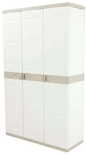Miroytengo Armario de Jardín 3 Puertas Titanium, Armario de Resina 4 Estantes Regulables Beige 105x176x41 cm