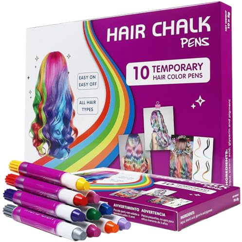 Girl Gifts Hair Wax, 10 Pcs Hair Color Stick for Kids, Non-Toxic Dustless Hair Chalk for Girls Washable, Temporary Color Hair Dye Pen Gifts for Teens Birthday, Christmas, Festival & Cosplay Party