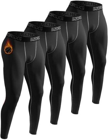 Celfaeree 4 Packs Thermal Underwear for Men Long Johns for Men Thermal Base Layer Mens Fleece Lined Compression Pants 4Black S