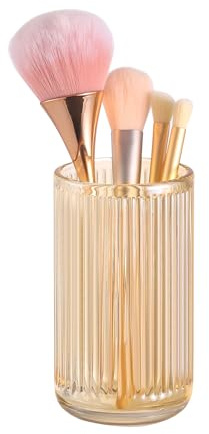 DASITON Makeup Brush Holder Organizer, Crystal Glass Makeup Brushes Storage Holder, Vintage Make Up Brush Cup for Vanity, Pen Pencil Holder for Desk, Toothbrush Holders for Bathroom (Coffee L)