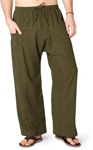 PANASIAM Lätta Bomullsbyxor Dam & Herr - Stil Thai Fiskarbyxor | Bekväma byxor, unisex pådragningsbyxor, elastisk midja & dragsko, perfekta för hemarbete, sjukhus & yoga