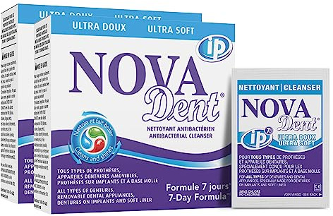 Novadent Dentures Cleaner – for Denture on implants, Denture Soft Liner and Orthodontic Appliance Without Soldering - 6 Months (26 sachets)