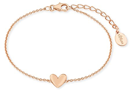 s.Oliver SO PURE Armband für Damen mit Herz Anhänger, 925 Sterling Silber, Rosé vergoldet, Länge: 16-19 cm