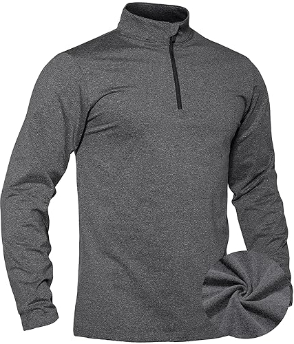 TACVASEN Herren Fleecepullover Winter Warme 1/4 Zip Langarm Sport Shirt Laufshirt Ski Pullver Männer (L, Dunkelgrau)