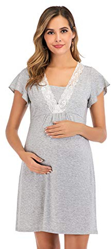 BLOMDE Camicia da Notte Parto Ospedale Premaman Allattamentoal Seno Camicia da Notte -Grigio_M
