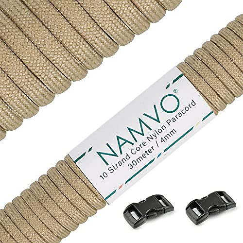 Namvo Paracord 10 tr?dar utomhus nylon fallsk?rmslina 100 fot (Khaki)