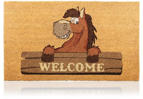 Felpudo Welcome Caballo de Fibra Coco - 70x40cm - Felpudos Antideslizantes - Felpudos Originales para la Entrada a Casa, Pasillos, Puertas de Exterior - Accesorios para el Hogar - Material Resistente