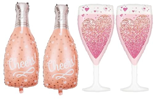 4PCS Pink Champagne Bottle Balloons Champagne Glasscup Balloon Foil Mylar Balloons Birthday Party Wedding Decorations