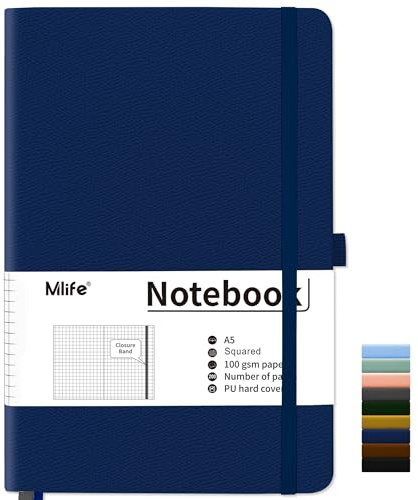 Mlife Carnet de Notes Squared A5 200 Pages,PU Hard Cover Notebook Avec Papier Épais de Qualité Supérieure 100 g/m²,Bloc-Notes Pour la Planification, l'agenda et la Prise de Notes.(Bleu)
