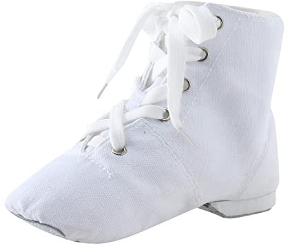 Tanzschuhe Mädchen Weiß - Schnür Jazzschuh Segeltuch Tanz Flache Ballsaal Moderne Jazz Tanzstiefel Gardestiefel Gymnastikschuhe Karnevalsstiefel Folklorestiefel Geeignet für Anfänger Showtanztauglich
