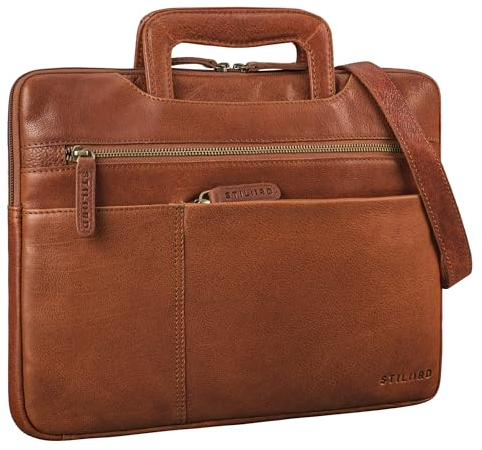 STILORD 'Cole' Vintage Laptoptasche 14 Zoll Leder Herren Schmal Laptophülle Echtleder Dokumententasche für Laptop Arbeit Business Reise, Farbe:maraska - braun