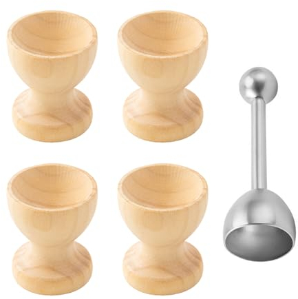 Lot de 4 étagères de rangement pour œufs et 1 ouvre-œuf, coquetier intéressant, coquetier rond en bois, accessoires de création DIY, décoration de cuisine