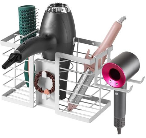 YUET Soporte para Secador de Pelo, Estación Alisadora para Secador de Pelo, Montaje en Pared/Autoadhesivo, Soporte Organizador de Cables, Baño