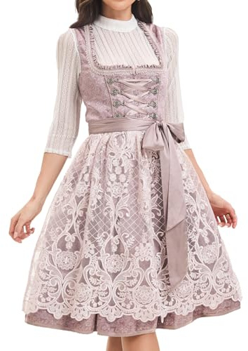 Goxozzy Dirndl Mujer, Oktoberfest Mujer, Oktoberfest Costume, Disfraz Oktoberfest Mujer, Vestido Dirndl Clásico y Elegante para Mujeres,Morado,34