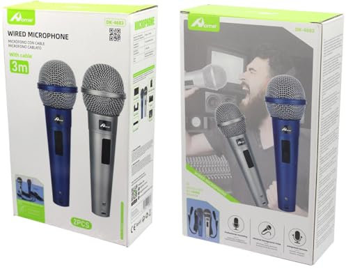 Home Microfono dinamico, 2 microfoni a mano karaoke microfono con cavo 3 m, jack da 6,3 mm e pulsante on/off, microfono XLR per canto, palcoscenico, festa, microfono da DJ voce, karaoke