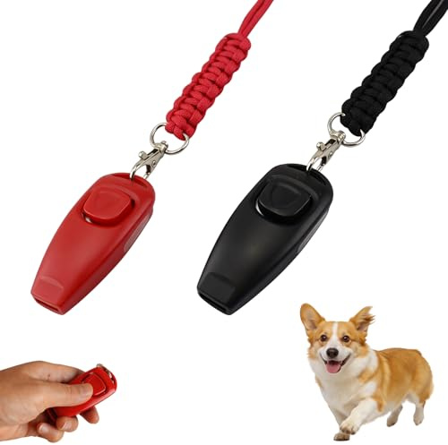 GIONAR 2Pcs Sifflet Chien Rappel, Sifflet Ultrason Chien, Double Mode 2 en 1 (clic et Souffle),- Plastique ABS et Anche en Acier Inoxydable, Sifflet pour Chien avec Cordon (Rouge et Noir)