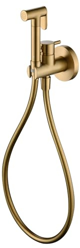 GALYON IMEX Grifo Empotrado Bidé - MUNICH PRO Grifería de Baño con 1 Posición, Latón Cromado, Agua Fría y Caliente, Mango Ergonómico, Flexo Acero Reforzado, Instalación en Pared. (ORO CEPILLADO)