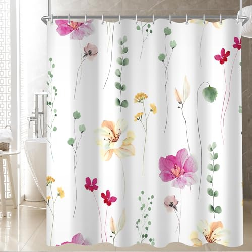 Lerores Tenda da doccia, 180 x 160 cm, motivo rosa e verde, con orlo appesantito, anti-muffa, impermeabile, lavabile, in poliestere, con 12 occhielli e anelli per tenda da doccia, per bagno, vasca da