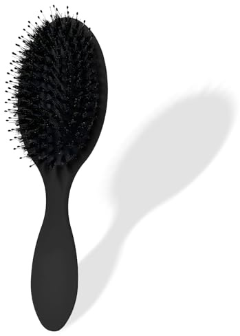 INSPUTOL Cepillo de pelo de cerdas de jabalí - Cepillo de pala de cerdas naturales para mujeres, Peine portátil para peinado suave (Negro)