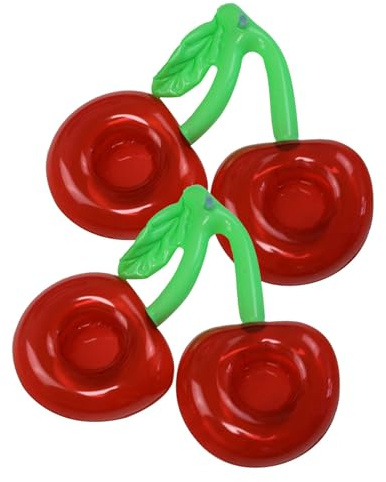 OFFIGAM 2 pezzi Porta Bevande Gonfiabile Due Bocche Forma di Ciliegia Supporto Galleggiante per Bicchieri da Piscina e Spiaggia Decorazione Estiva per Feste in Acqua