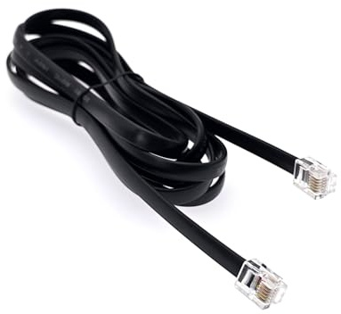 JZK Cable telefónico RJ12 negro 2 m, extensión plana, RJ12 6P6C, cable modular 6 núcleos macho a macho para conectar teléfonos fijos