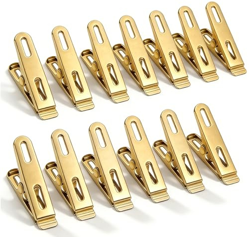 50 Pack Clothes Pins, Stainless Steel Gold Clothespins Metal Clothes Pegs Laundry Pins Heavy Duty for Outdoor Home Kitchen Travel Office