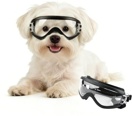 NAMSAN Dog Goggles Small Breed with UV Protection Windproof Anti-Fog Dog Sunglasses Puppy Glasses for Walks/Car Rides/Motorcycle Riding/Bike Riding-Clear