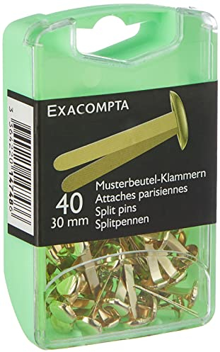 Exacompta 14748E 40er Pack Musterbeutel-Klammern 30mm gold aus Aluminium in praktischer Aufbewahrungsbox