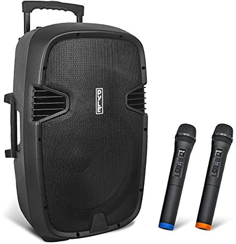 Pyle 1000 Watt, 12 Bluetooth PA Speaker - Indoor / Outdoor Portable Sound System with (2) UHF Wireless Microphones, Rechargeable Battery, Audio Recording, USB/SD Readers, FM Radio (PPHP1235WMU),Black