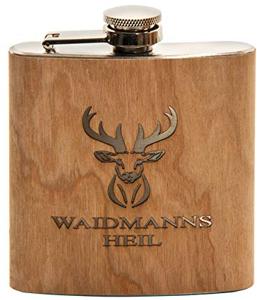Flachmann aus Edelstahl mit Gravur Waidmannsheil | Geschenke für Jäger | Jäger Geschenke | Flachmann aus Holz | Geschenkidee für Männer | Jagdgeschenk
