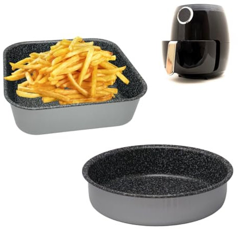 NAMAI - Set di Teglia Per Friggitrice Ad Aria 20x20 + Tortiera 18 CM, Alluminio Antiaderente, Adatte In Lavastoviglie, Effetto Pietra, Made In Italy (20x20 + Tortiera 18)