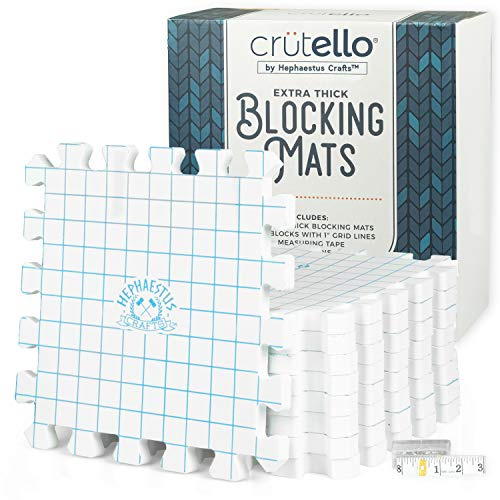 Extra Thick Blocking Mats for Knitting - Pack of 9 White Blocking Boards with Grids for Needlepoint or Crochet - Includes Measuring Tape & 150 T Pins