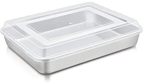 TeamFar Lasagna Pan with Lid, 12.3’’ x 9.75’’ x 2’’, Stainless Steel Rectangular Baking Cake Pan, Heavy Duty & Non-Toxic, Deep & Visible, Brushed Finish & Dishwasher Safe- (1 Pan+1 Lid)