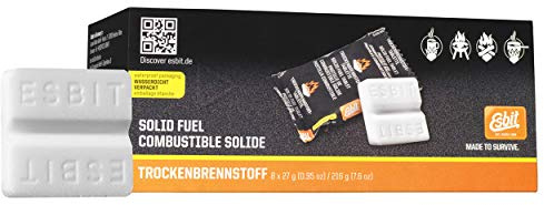Esbit 27g Solid Fuel Tablets for Backpacking & Camping Stoves & Grills, 1300-Degree Smokeless Emergency Fire Starter Squares, 8 Pack