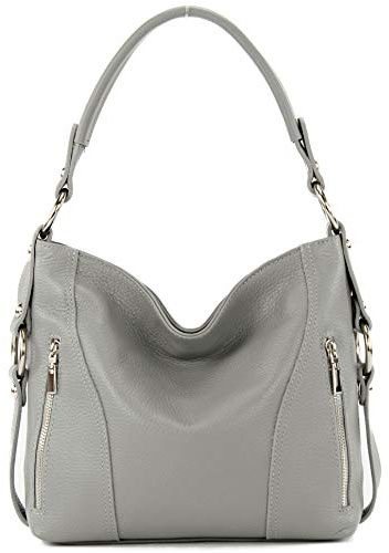 modamoda de T202 Damen Leder Henkeltasche Schultertasche handmade in Italy, Farbe:Telegrau