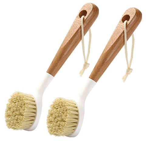 Spazzola Naturale Piatti 2 pezzi Spazzola Ppiatti Legno con Manico Lungo e Corda per Appendere per Lavare Stoviglie Pentole e Padelle Cucina Stanza Pulizia Forniture